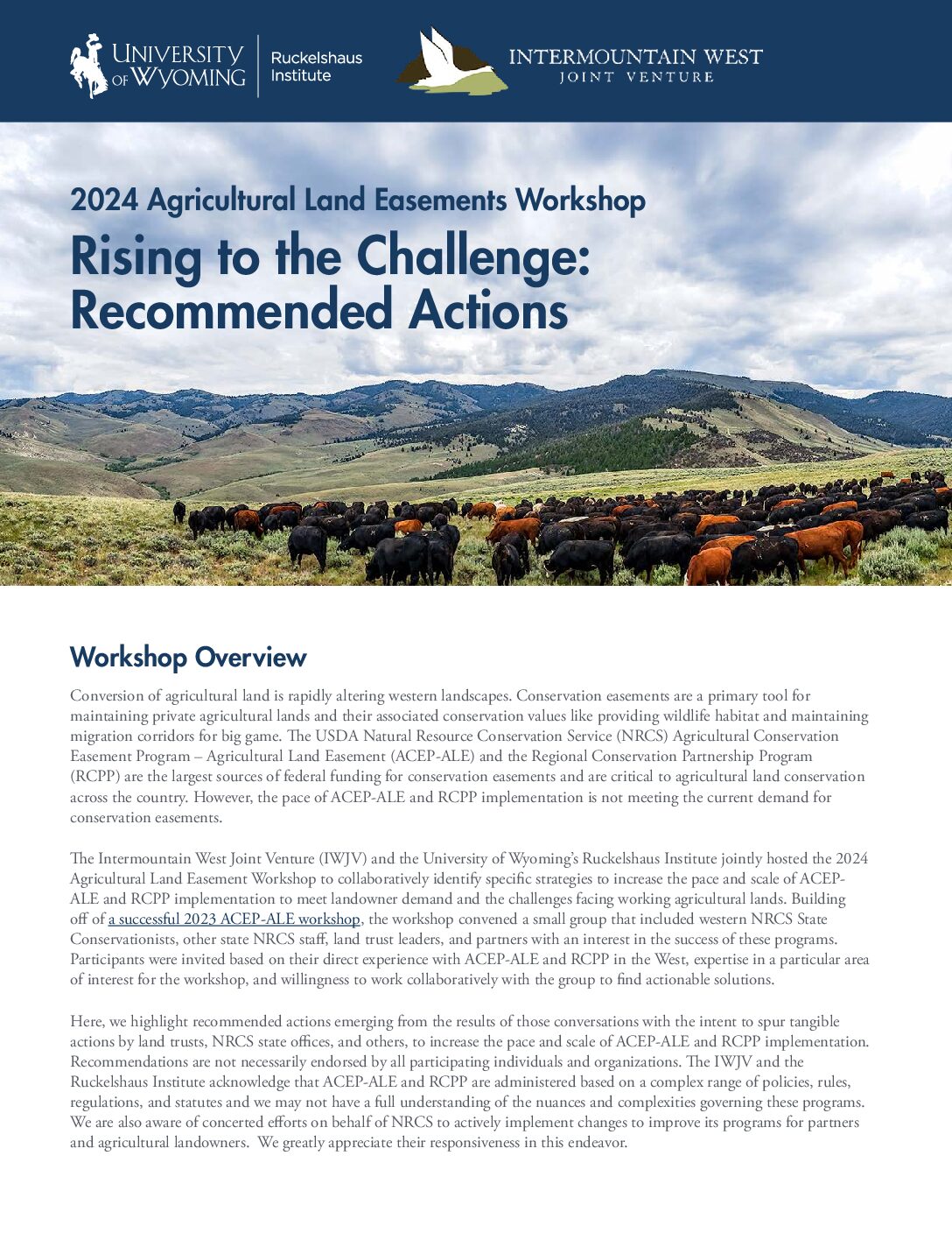 2024 Agricultural Land Easement Workshop Recommendations
